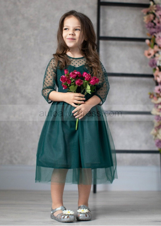 Polka Dots Tulle Tea Length Cute Flower Girl Dress